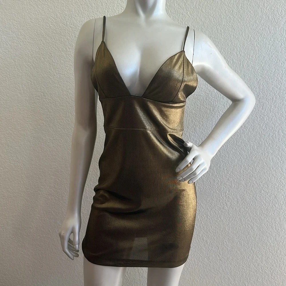 Intimately by Free People Look Good Fell Good Gold Metallic Mini Dress